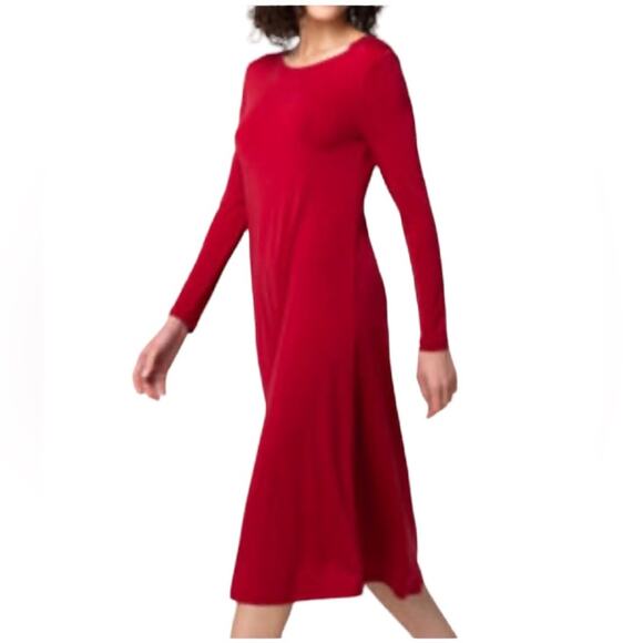NORMA KAMALI Deep Red Long Sleeve Flared Stretch Midi Dress Women's Size XLarge - Picture 1 of 10
